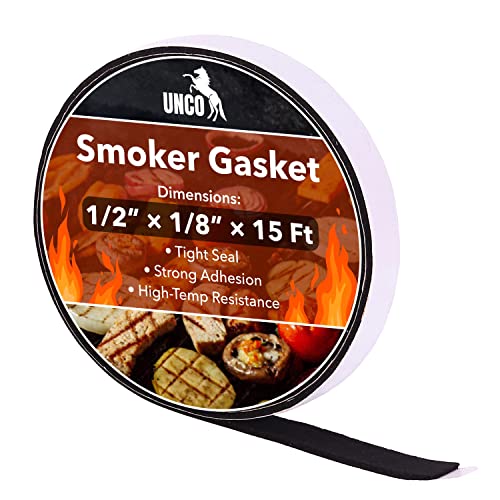 UNCO- Grill Gasket, 1/2"x1/8", 15 ft, Smoker Gasket Sealer - color: Black, size: 1/2"x1/8" 15 Ft, 1 Pack