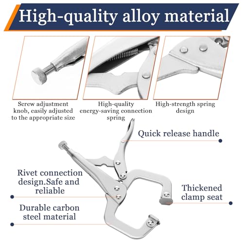 12 Pcs C Clamp Locking Pliers 6 Inch Heavy Duty Welding Pliers with Swivel Pads Adjustable Vise Grip Clamp for Shop Woodworking Cabinetry Repair Home Farm and Auto Workshop