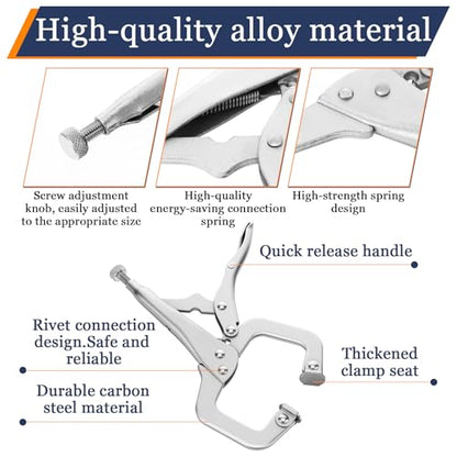 12 Pcs C Clamp Locking Pliers 6 Inch Heavy Duty Welding Pliers with Swivel Pads Adjustable Vise Grip Clamp for Shop Woodworking Cabinetry Repair Home Farm and Auto Workshop