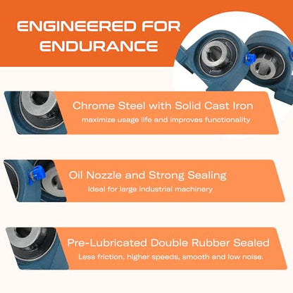 CHR 2 Pack UCP202-10 Pillow Block Bearings | Mounted Pillow Block Bearings - Chrome Steel with 5/8" Bore | ISO 9001-2015 Certified - size: 2, style: UCP202-10