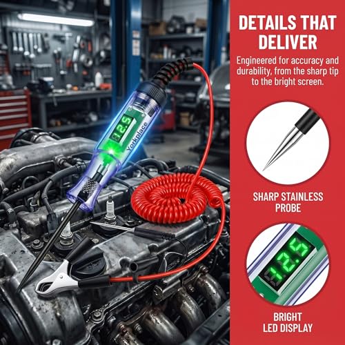 Automotive Circuit Tester with 3-120V LED Voltmeter, Car Test Light Dual Polarity Indicator & Long Probe, Fuse Checker RV Marine Tool - size: 3-120V