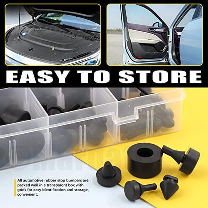 160Pcs Black Rubber Bumper Stopper Assortment Set, Trailer Fender Ramp Door Gas Tank Retainer Hood Side Bumper Compatible with GM Chrysler Ford