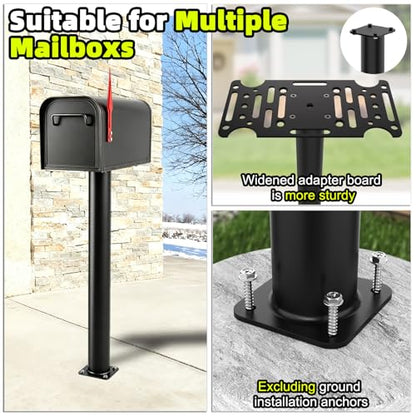 43" Black Metal Mailbox Post for Outside - size: 43" Post