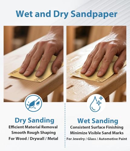 60 Pcs Sandpaper Assortment 80-5000 Grit, 9 x 3.6 Wet Dry Sandpaper Sheets, Sand Paper for Wood Furniture Finishing, Metal Sanding, Automotive Polishing and Crafts