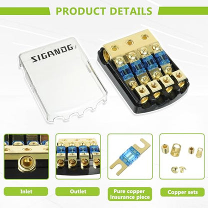 4 Way ANL Fuse Holder 60A, 0/2/4 Gauge in 4/8 Gauge Out Fuse Distribution Block for Car Boat Trolling Motor Marine Audio Amplifier Stereo Video System 12V, with 3 Hexagon Wrench - size: 4 way