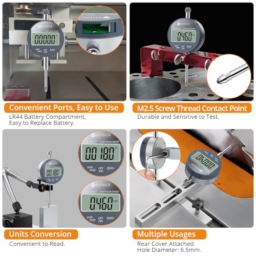 Neoteck 25.4 mm/1" Digital Dial Indicator with 0.001mm/0.00005" Resolution - color: Silver Gray, size: 0-1''/0.00005''