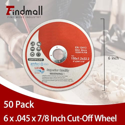 Cut Off Wheels 50 Pack 6 x .045 x 7/8 Inch Metal and Stainless Steel Cutting Discs for Angle Grinders - size: 50pcs 6"*0.045"*7/8"