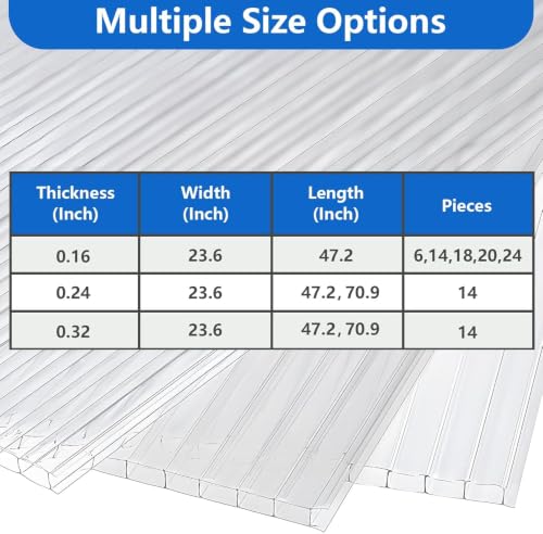 DGSL Polycarbonate Greenhouse Panels, 6 Pcs 4'x 2'x 0.16'' Twin-Wall Sheets - size: 4'H x 2'W x 0.16''T