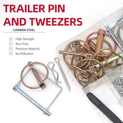 AMUNOK 279Pcs Heavy Duty Carbon Steel Pin Assortment, Hitch Lock & R-Clip - size: 18 Sizes