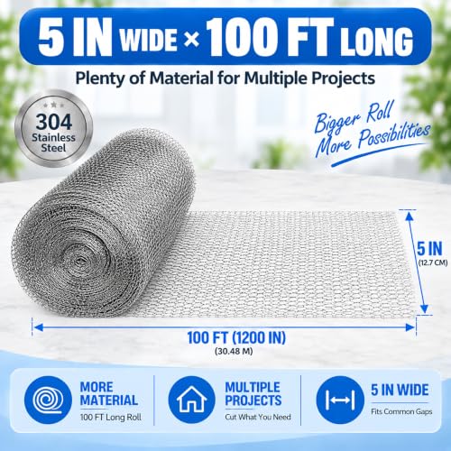 Wire Mesh 5" x 50FT, 304 Stainless Steel Mesh - size: 5" x 50 FT