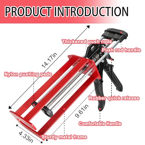 Dual Cartridge Epoxy Gun for 450mL, 600 mL, 650 mL 1:1 & 2:1 Ratio Manual Adhesive Applicator for 2-Part Epoxy, Dual Component Glue, Panel Bonding, Structural Repairs, Fillers, and Plastic Repair
