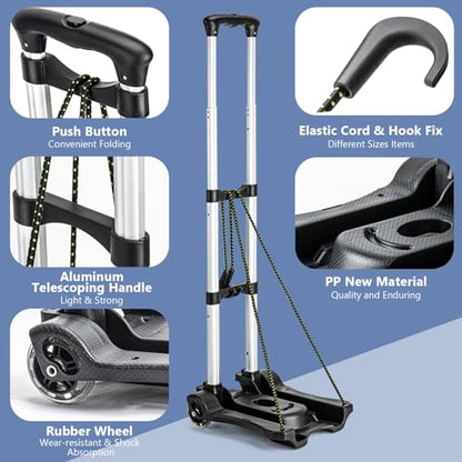 Gorpuire Small Folding Hand Truck Dolly with 2 Wheels, Foldable Luggage Cart, Lightweight Aluminum Collapsible Trolly Portable Dolly for Moving Airport Travel Use