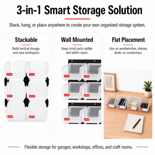6 Pack Stackable Plastic Parts Bins, 5x4x3 in, Clear - color: Clear-6 Pack, size: 5"x4"x3"