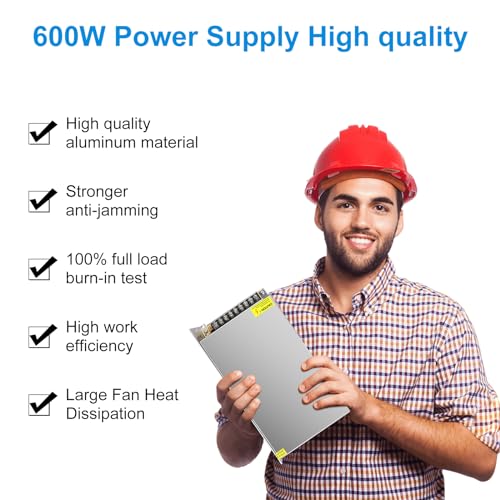 inShareplus 24V 25A 600W LED Power Supply, AC 100-240V to DC 24 Volt Regulated Switching Converter, Low Voltage Transformer for Strip Lights, Lighting Modules and 24V Devices - style: 24V 600W