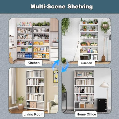 Bookshelf,5 Tier Bookshelves,69" Tall Metal White Bookcase,Install Simple Bookshelves for Bedroom, Living Room,Home Office/Library(White) - color: White, size: 69"H*34"W