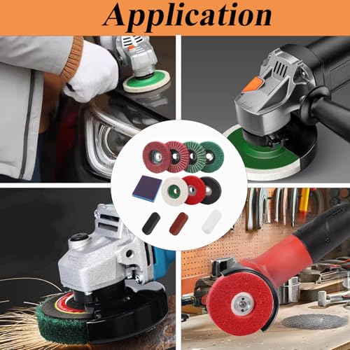 18Pcs 4 Inch Buffering Wheels Polishing Kit with Compound for Angle Grinder,Includes 14Pcs Nylon Fiber Flap Disc & Wool Felt Polishing Wheel,3Pcs Buffing Compounds and Sanding Sponge - size: 4 Inch - 18pcs