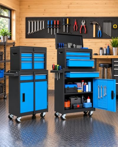 Winado 4-Drawer Rolling Tool Chest, 2-in-1 Storage Toolbox, Blue & Black - color: Blue & Black