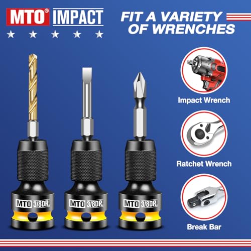 MTO 3/8-Inch Square Drive to 1/4-Inch Hex Socket Adapter, 2PCS Quick Release Impact Bit Holder, for Impact Wrench Ratchet, CR-MO - size: 3/8" Drive