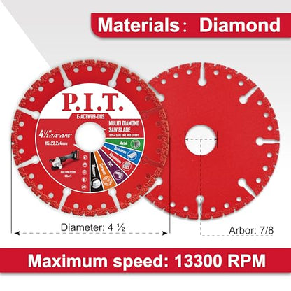 P.I.T. Cut Off Wheels 4 1/2 Inch,Diamond Blade for Angle Grinder,3-Pack