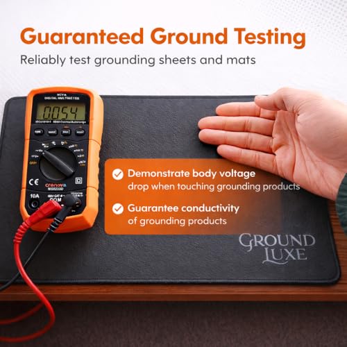 GroundLuxe Auto-Ranging Digital Multimeter – Best and Easiest Multimeter for Testing grounding Sheets and Mats, Instructions Included, Large Backlit LCD, Continuity Testing