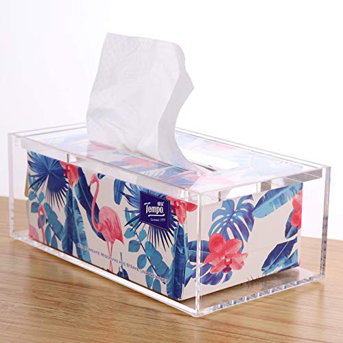SANRUI Clear Acrylic Facial Tissue Box Cover Holder with 8mm Top Lid Rectangle Napkin Dispenser Organizer for Bathroom, Kitchen and Office Desk - color: Clear