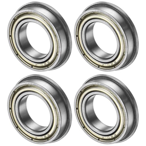 M METERXITY 4-Pack F6801ZZ Flanged Ball Bearing, 12 x 21 x 5mm Double Metal Shielded Chrome Steel (GCr15) Flange Rip Bearings for Wheelbarrow/Printer/Fax Machines/Power Tools - size: 12mm x 21mm x 5mm