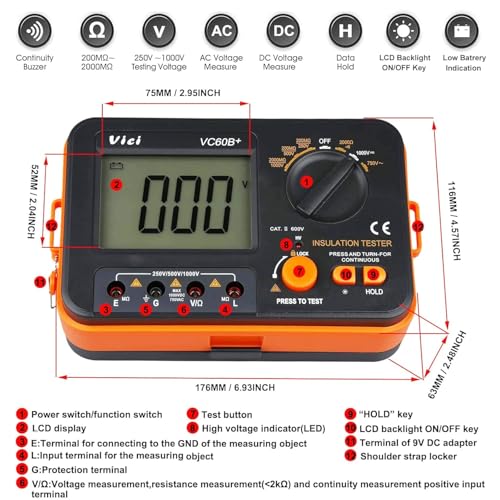 VC60B+ Digital Insulation Resistance Tester Megohm Meter