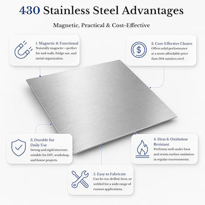 2 Pack 430 Magnetic Stainless Steel Sheets,18 Gauge 4"x 4" Brushed Metal - size: 4″× 4″