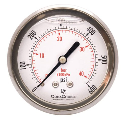 2-1/2" Oil Filled Pressure Gauge, Stainless Steel Case, 1/4" NPT, 0-600 PSI - size: [0-600 PSI]