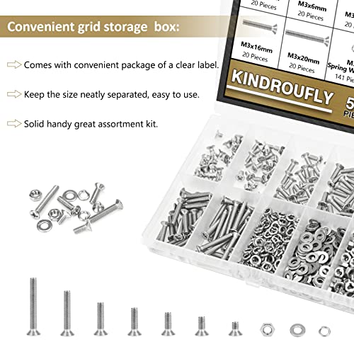 562 Pieces M3 x 4/6 /8/10 /12/16 /20mm Phillips Countersunk Head Machine Screws Nuts Washers Assortment Kit, 304 Stainless Steel, Fully Machine Thread - size: M3, style: Phillips Countersunk Head