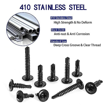 410 Stainless Black #8x1-1/4 Phillips Head Self-Drilling Screws 100 pcs - color: BLACK, size: #8x1-1/4"