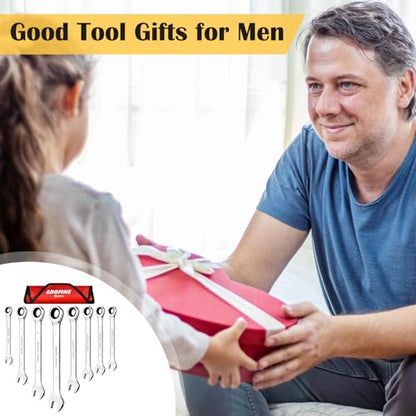 Egofine 8-Piece Ratcheting Wrench Set, Cr-V Steel Mertic Wrench Set from 7mm to 17mm wrench, 72 Teeth Ratchet Wrench, 12 Point Open End & Box End Combination wrench set with Roll Up Pouch - size: Metric-8 piece set