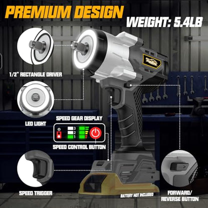 Cordless 1/2" Impact Wrench Compatibe with Dewalt 20V Battery, 1250Ft-lbs(1700N.M) High Torque Impact Gun Heavy Duty, Brushless Electric Power Impact Driver with 4 Sockets&4 Speeds&LED Work Light - size: 1/2" 1700NM Compatibe with Dewalt