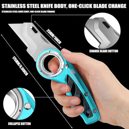 Tondiamo 2 Pcs Folding Pocket Utility Knife Box Cutter, Emerald Green - color: Emerald Green