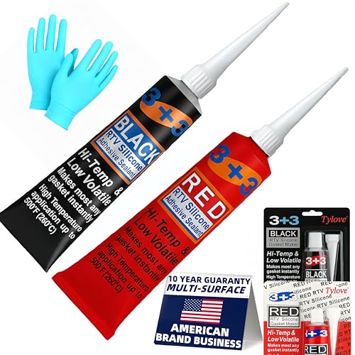 RTV Silicone Gasket Maker - High Temp 590°F Oil Resistant, Black - Professional Formula for Engine Oil Pan, Valve Cover, Transmission Housing - Non-Corrosive, Fast, No Drip Application (Black+Red) - color: Black+Red