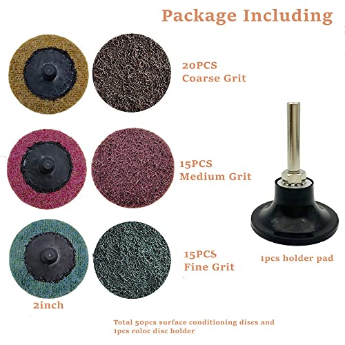 50Pcs 2 inch Quick Change Sanding Discs, Nylon Surface Conditioning Discs, 1/4" Holder Die Grinder Sanding Disc for Surface Strip Grind Polish Burr Finish-Fine Medium Coarse - style: Style 1