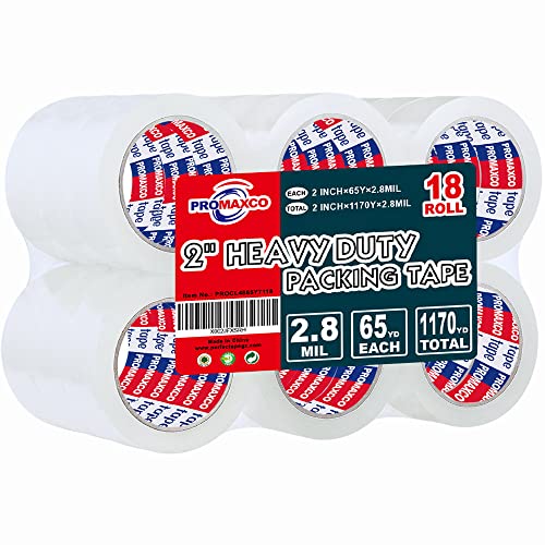 Heavy Duty Packing Tape 18 Rolls, Total 1170Y, Clear, 2.8 mil, 1.88 inch x 65 Yards, Ultra Strong, Refill for Packaging and Shipping - size: 18-PACK