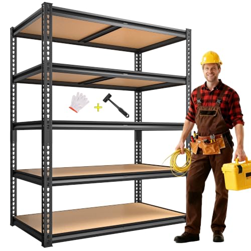ROOMFAVE Garage Shelving Heavy Duty, 5 Tier,72" H x 35.56" W x 16" D Black - size: 72" H x 35.56" W x 16" D