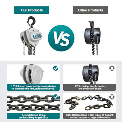 TOYO Chain Hoist 2200Lb,10ft Manual Chain Block Hoist 1ton Chain Fall 3M Come Along Hand Chain Hoist 2 Heavy Duty Hooks Industrial Grade Steel for Warehouse Automotive Construction Building - size: 1 Ton 10FT