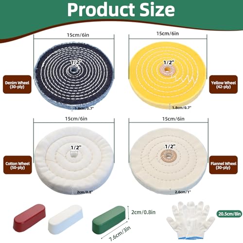 8Pcs 6 Inch Polishing Buffing Wheel Kit for Bench Grinder - size: 6 Inch