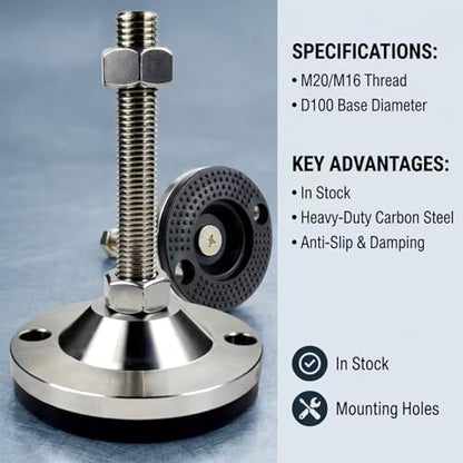 Heavy Duty Adjustable Leveling Feet,Machine Leveling Feet,M16 Thread,Carbon Steel PVC Anti-Slip,4.7" Dia Base for Workbench, Table, Machine, Cabinet,2 Pcs 4400 Lb Capacity,Black,D120xM16xH150 - size: D120xM16xH150