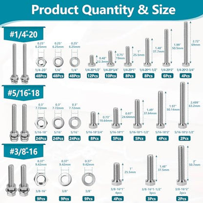 324PCS Hex Nuts and Bolts Assortment Kit, 1/4-20, 5/16-18, 3/8-16 SAE