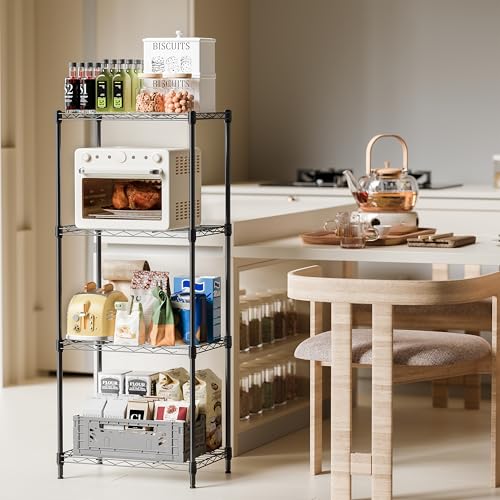 IZEUK 4 Tier Metal Wire Shelf Unit, Black Storage Rack Organizer for Kitchen, Bedroom, Living Room or Laundry Room, 17.7" W x 11.8" D x 41.9" H - color: Black, size: 4Tier，11.8"D × 17.7" W× 41.9"H