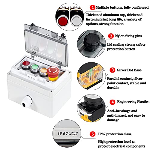 E-Stop Start Stop Jog FWD Rev Switch Push Btn IP67 22mm Control Station - color: Single row red/green/yellow/emergency stop button