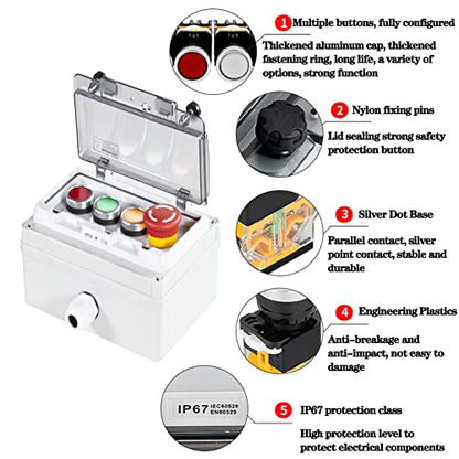 E-Stop Start Stop Jog FWD Rev Switch Push Btn IP67 22mm Control Station - color: Single row red/green/yellow/emergency stop button