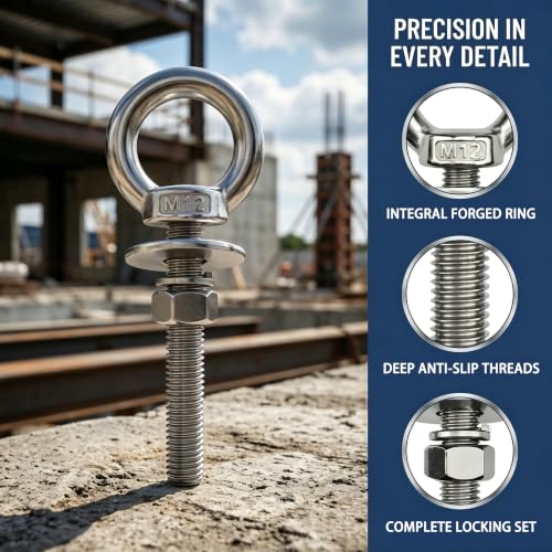 4 Pack M8 Stainless Steel Eye Bolts with Nuts, 5/16"x4" Long Lifting Ring Eye Bolt,Eye Bolts Heavy Duty for Hang Tie Down Outdoor (4, M8x102mm (5/16"x4")) - size: M8x102mm (5/16"x4")