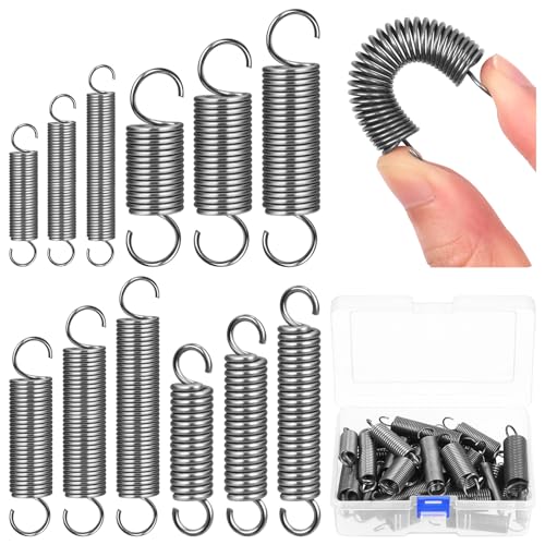 Glarks 36pcs Stainless Steel Extension Springs with Opening Hook Sets 12 Sizes Small Spring Tension Spring Wire Assortment for Machinery Construction Industrial - color: Gun Black