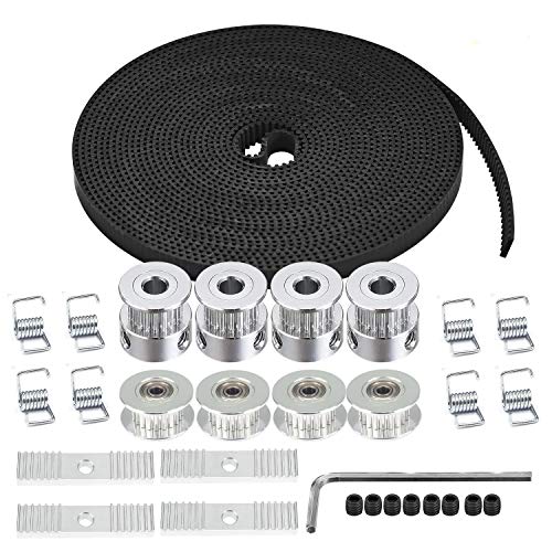Zeelo 5M GT2 Timing Belt 6mm Width + 4pcs 20 Teeth 5mm Bore Timing Pulley Wheel + 4pcs Idler + 8pcs Tensioner Spring Torsion + 4pcs Gear Clamp Mount Block with Allen Wrench for 3D Printer - color: 5M+4+4+4+8 SET