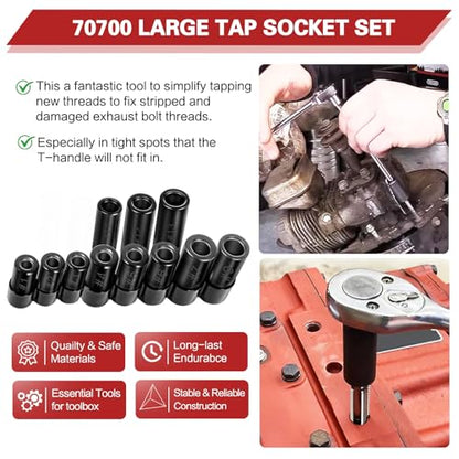 70700 Tap Socket Set 11 Pcs, Magnetic Adapter for Std/Metric Taps