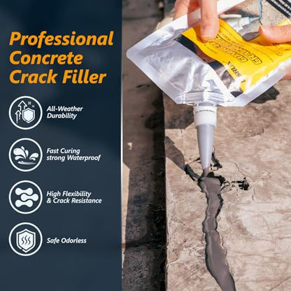 Concrete Crack Filler,5 LB High Elasticity Cement Crack Filler,Self-Leveling Quick-Drying & Waterproof Concrete Caulk,Concrete Repair for Driveway,Walkway,Patio,Joint,Indoor and Outdoor,Grey (80oz) - size: 5LB